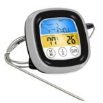 Termómetro de barbacoa de campo táctil con pantalla digital de alimentos de cocina de 2 piezas, Black with Silver Frame, Gray with White Box