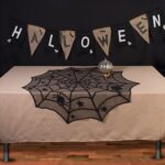 2 piezas de decoración de mantel de tela de araña de encaje negro para fiesta de Halloween, 102x102CM
