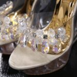 Zapatillas de tacón alto con diamantes de 14 cm para mujer Sandalias gruesas con parte inferior antideslizante impermeables y cristalinas, 37 - Imagen 4