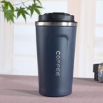 Taza termo doble de acero inoxidable 304, taza termo para coche, taza termo de viaje, 380ml Blue