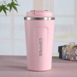Taza termo doble de acero inoxidable 304, taza termo para coche, taza termo de viaje, 380ml Pink