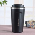Taza termo doble de acero inoxidable 304, taza termo para coche, taza termo de viaje, 510ml Black