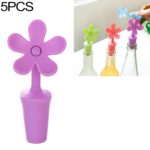 Tapón de cerveza de flor de tapón de vino de silicona de 5 piezas, 5 PCS Flower Shape(Purple)