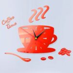 2 juegos de reloj de pared de café decorativo estéreo 3D DIY para el hogar, espejo acrílico, pegatina de pared, reloj de café