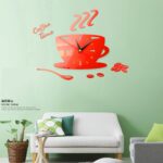 2 juegos de reloj de pared de café decorativo estéreo 3D DIY para el hogar, espejo acrílico, pegatina de pared, reloj de café - Imagen 3
