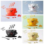2 juegos de reloj de pared de café decorativo estéreo 3D DIY para el hogar, espejo acrílico, pegatina de pared, reloj de café - Imagen 5