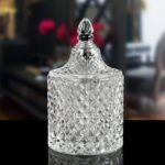 Recipiente para bastoncillos de vidrio de estilo barroco, cubo de almacenamiento multifunción, soporte para palillos de dientes, caja de almacenamiento de joyería transparente, 14cmx8.5cm