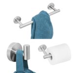 Toallero 3 en 1 de acero inoxidable mate 304, toallero de papel, gancho, accesorios de baño, juego de ducha de baño, Silver