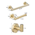 Toallero 3 en 1 de acero inoxidable mate 304, toallero de papel, gancho, accesorios de baño, juego de ducha de baño, Gold - Imagen 5