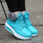 Botines de mujer Botas de encaje de nieve Zapatos de cuña femeninos de otoño e invierno, 36 - Imagen 5