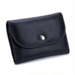 Cartera corta mini y delgada de piel de flor superior Tarjetero Bolsillo para monedas con cremallera, Black