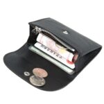Cartera corta mini y delgada de piel de flor superior Tarjetero Bolsillo para monedas con cremallera, Black - Imagen 4