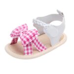 Zapatos de verano antideslizantes para cuna de tejido suave a cuadros con lazo, sandalias individuales antideslizantes, 11 - Imagen 2