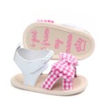Zapatos de verano antideslizantes para cuna de tejido suave a cuadros con lazo, sandalias individuales antideslizantes, 12 - Imagen 3