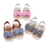 Zapatos de verano antideslizantes para cuna de tejido suave a cuadros con lazo, sandalias individuales antideslizantes, 12 - Imagen 5
