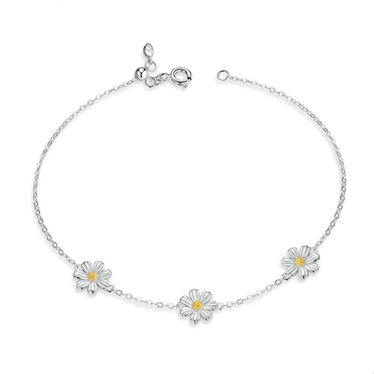TBD04239571.jpg S925 Pulsera chapada en platino de plata esterlina Pulsera linda con margaritas - Imagen 1