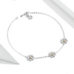 S925 Pulsera chapada en platino de plata esterlina Pulsera linda con margaritas - Imagen 2