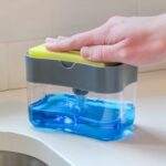 Dispensador de jabón con esponja de lavado, cepillo de limpieza automático, prensa de cepillo para lavavajillas de cocina, caja con bomba de jabón líquido