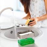 Dispensador de jabón con esponja de lavado, cepillo de limpieza automático, prensa de cepillo para lavavajillas de cocina, caja con bomba de jabón líquido - Imagen 5