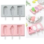 Molde de paletas de helado hecho a mano hecho en casa de dibujos animados de silicona con tapa, entrega aleatoria de colores, Ice Cream