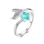 Anillo abierto Mermaid Tears S925 Anillo de plata de ley y baño de platino