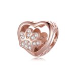 Cuentas de plata de ley S925 con forma de corazón con estampado de pata de mascota, accesorios de cuentas para pulsera DIY, Pet Paw Print(Silver), Pet Paw Print(Rose Gold)