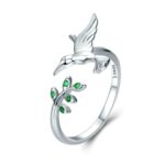 Colibrí Saludo Apertura Anillo de plata esterlina femenina