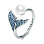 Anillo de diamantes abierto de plata esterlina femenina Anillo de perlas de espuma de sirena