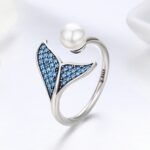 Anillo de diamantes abierto de plata esterlina femenina Anillo de perlas de espuma de sirena - Imagen 2