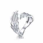 Anillo ajustable de plata esterlina S925 con alas de plumas