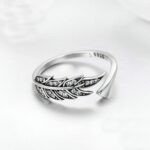 S925 Anillo abierto de plata con forma de hoja para mujer - Imagen 2