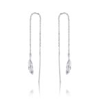 Pendientes largos de plata esterlina con forma de oreja de plumas Pendientes de niña simples chapados en platino