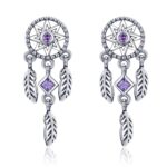 Pendientes largos de plata esterlina Pendientes femeninos con incrustaciones
