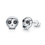 Forma de calavera S925 Pendientes de botón de plata esterlina Pendientes de circonio