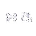Pendientes de hueso de perro huecos de plata esterlina Joyería simple