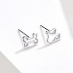 Pendientes de hueso de perro huecos de plata esterlina Joyería simple - Imagen 2