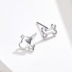 Pendientes de hueso de perro huecos de plata esterlina Joyería simple - Imagen 3