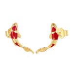 Pendientes Lucky Koi de plata de ley Pendientes simples chapados en platino, SCE812 (Gold)