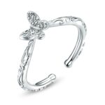 S925 Anillo de mariposa con patrón vintage de plata esterlina Anillo abierto chapado en platino