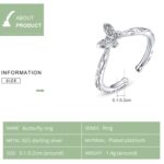 S925 Anillo de mariposa con patrón vintage de plata esterlina Anillo abierto chapado en platino - Imagen 3
