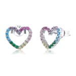 Pendientes de arcoíris Sterling Silver S925 Zircon en forma de corazón Accesorios para niñas