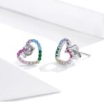 Pendientes de arcoíris Sterling Silver S925 Zircon en forma de corazón Accesorios para niñas - Imagen 2