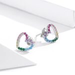Pendientes de arcoíris Sterling Silver S925 Zircon en forma de corazón Accesorios para niñas - Imagen 3