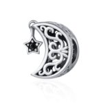 Accesorios de cuentas de bricolaje estrella y luna de plata esterlina S925