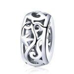 S925 Cuentas en forma de corazón de amor con patrón de hierba rizada vintage de plata esterlina