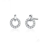 S925 Pendientes circulares pequeños de plata esterlina Pendientes de plata con circonitas chapadas en platino