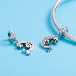 S925 plata esterlina en forma de corazón brillante cielo estrellado platino colgante DIY pulsera accesorios - Imagen 5