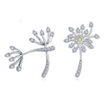 Pendientes de plata esterlina S925 Pendientes de mujer chapados en platino con amor de diente de león blanco