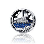 S925 Plata de Ley Sailing Journey Azul con incrustaciones de circón Charm hueco DIY Pulsera Accesorios