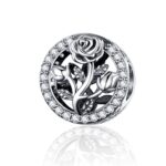Accesorios de pulsera de bricolaje con cuentas de flor rosa de plata esterlina S925